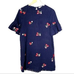ODDY bell sleeve blue floral shift dress size small S B96